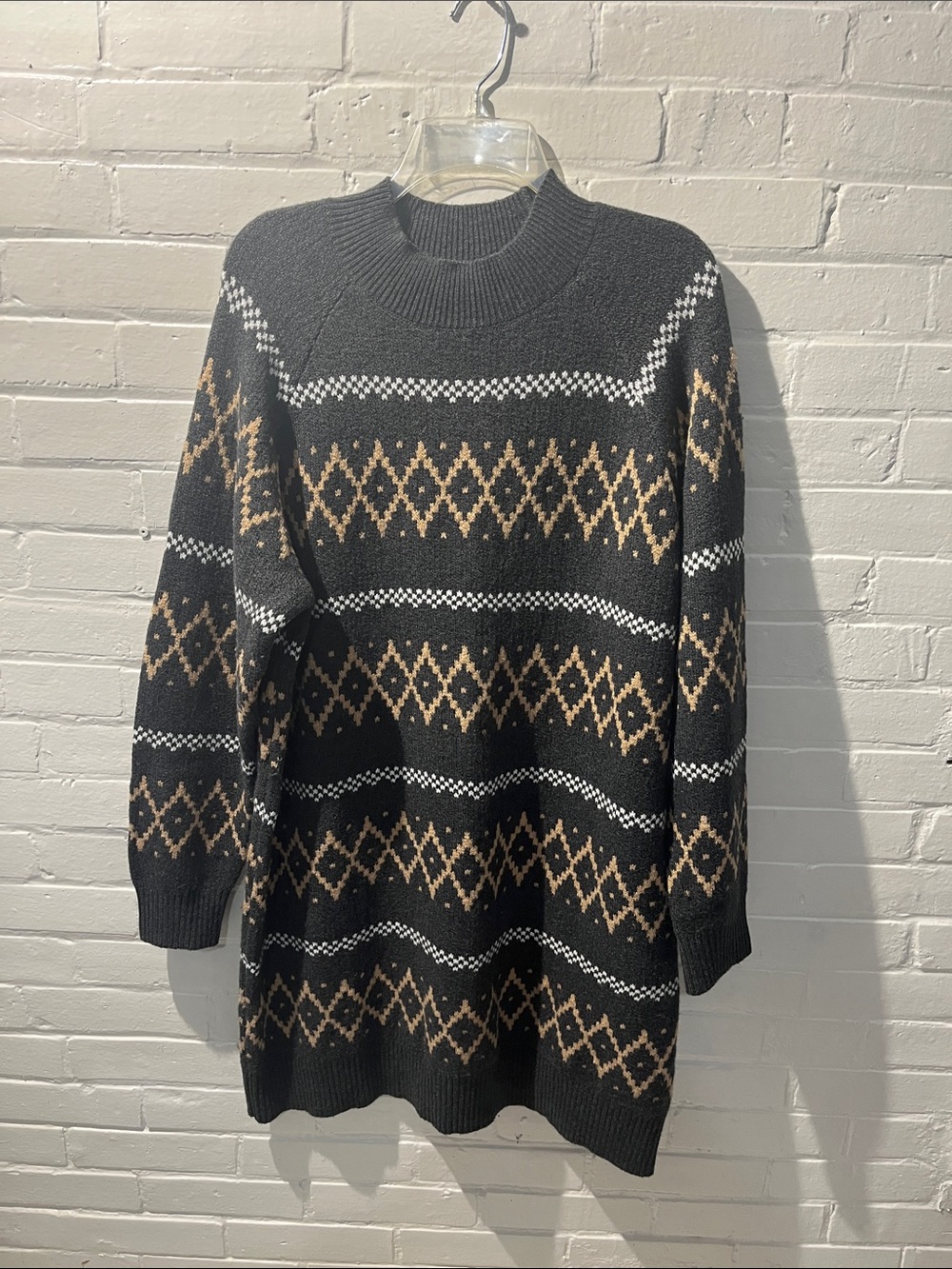 Banana Republic Gray and Tan Crewneck Sweater Dress